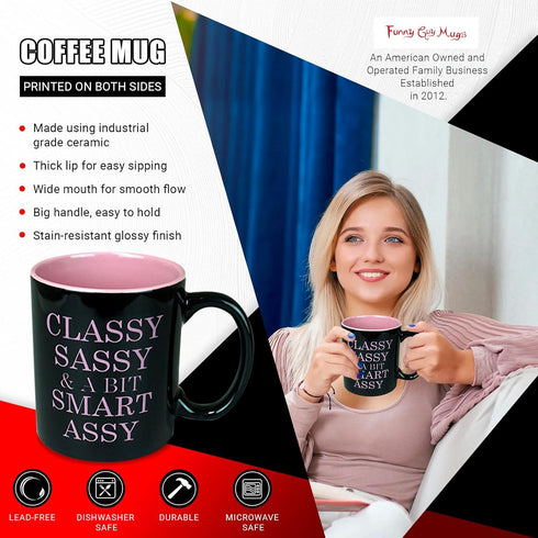 Funny Guy Mugs Classy Sassy and A Bit Smart Assy Ceramic Coffee Mug - 11oz - Ideal Funny Coffee Mug for Women and Men - Hilarious Novelty Coffee C...