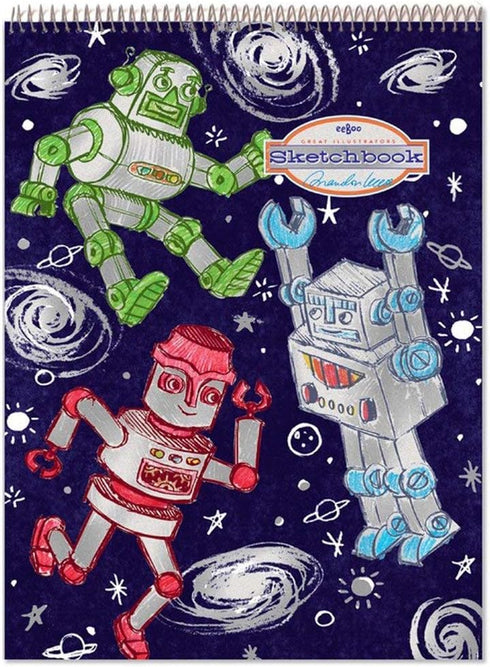 eeBoo: Silver Robots Sketchbook, 60 Pages, Durable Spiral-Bound Sketchbook, Matte Paper, Can be Used for Doodling, Coloring, Sketching or Creating...