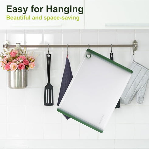 Kitchen Plastic Cutting Board Set | BPA-Free Chopping Boards with Non-slip Feet, Juice Grooves, and Dishwasher Safe Design | White Color | Include...