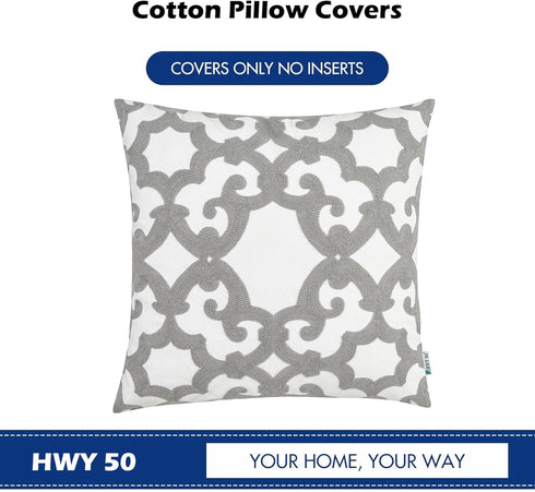 HWY 50 Grey Gray Decorative Throw Pillow Covers 18x18 Inch (1 Piece), Embroidered Cotton Farmhouse Cushion Cover Pillow Case for Sofa Couch Living...