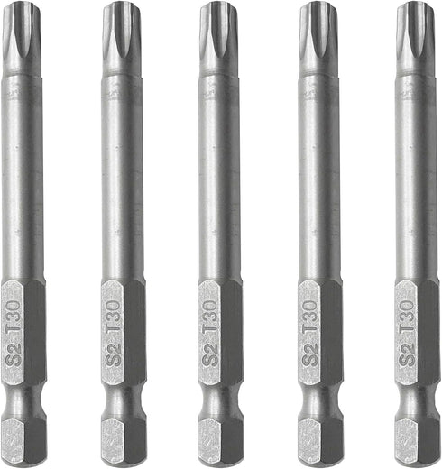 10PCS T30 Torx Screwdriver Bit, 1/4 Inch Hex Shank 65mm Long, S2 Steel Magnetic Torx Screwdriver Set Tool, Silver...