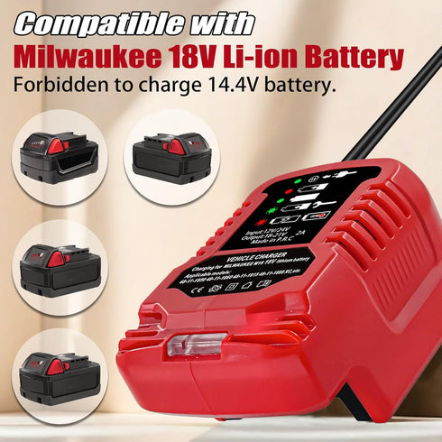 2A Car Charger for Milwaukee 18V M18 Battery, Replace for 48-59-1810, Mini Vehicle Charger for XC Lithium-ion Battery 48-11-1850 48-11-1852 48-11-...