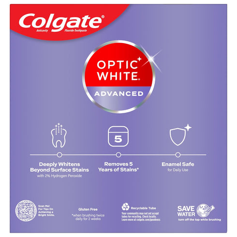 Colgate Optic White Advanced Hydrogen Peroxide Toothpaste Pack, Teeth Whitening Toothpaste, Enamel-Safe Hydrogen Peroxide Formula, Helps Remove Te...
