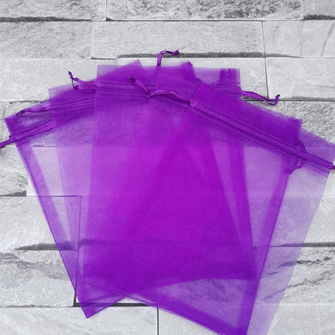 100pcs Organza Drawstring Gifts Bags for Jewelry Women,Coin, 5x7 Inches Sheer Fabric Mesh Purple Plain Pull String Sack for Baby Shower,Christmas,...