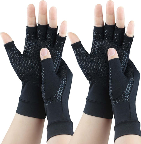2 Pairs Copper Arthritis Gloves for Carpal Tunnel Pain Relief, Compression Gloves to Alleviate Hand Pain, Swelling, Fingerless Computer Typing Glo...
