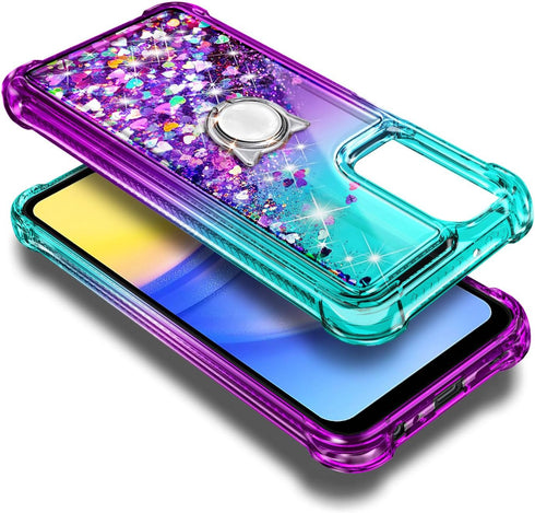 NZND Designed for Galaxy A15 Case, Samsung A15 4G/A15 5G Phone Case, Glitter Floating Liquid Waterfall Cute Case with Tempered Glass Screen Protec...
