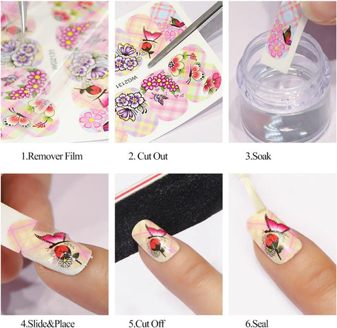 24 Sheets Summer Flowers Nail Art Stickers, Holographic Flower Leaf Nail Water Transfer Decals Designs, Floral Leaves Nail Art Sticker Supplies fo...