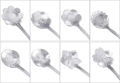Maitys 16 Pieces Stainless Steel Flower Coffee Spoon Dessert Sugar Ice Cream Stirring Tea Spoon Set for Tableware Kitchen, Cafe or Bar(Silvery)...