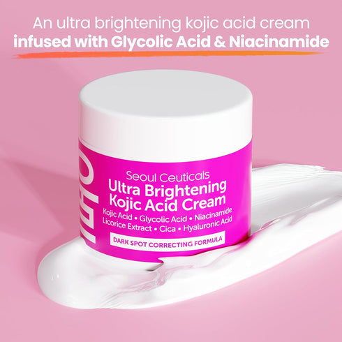 SeoulCeuticals Korean Kojic Acid Cream Dark Spot Remover + Glycolic Acid + Niacinamide + Cica + HA Moisturizer - Cruelty Free K Beauty Skincare 2o...