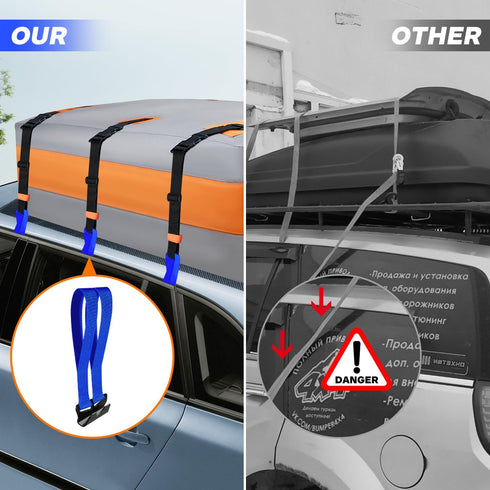 6 Rooftop Cargo Tie Down Hook Straps - Secure Any Car Roof Bag, Roof Rack Cargo Carrier, or Car Top Carrier, No Roof Rack Required, Compatible wit...