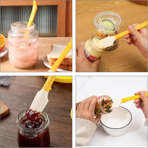 Small Silicone Spatula,Curved Jar Spatula with Can Opener End,Silicone Kitchen Scraper Spatula for Jam,Peanut, Butter and Wet Pet Food Can Spreade...