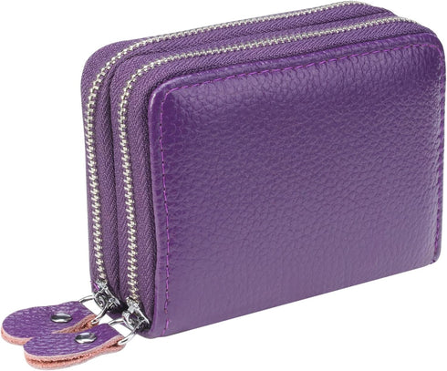 Women's RFID Blocking Leather Zipper Card Wallet Small Purse Credit Card Case Holder for Mother Day Gift (Purple)...