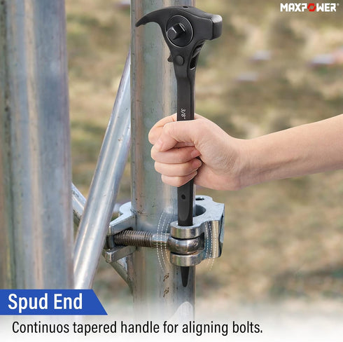 MAXPOWER 1/2" and 3/8" Drive Scaffold Ratchet Wrench, Podger Spanner with Claw Hammer, Crowbar, Pry Bar and Nail Puller Functions...