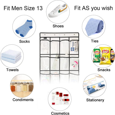 Extra Large Hanging Crystal Clear Over Door Shoe Organizers, Closet Shoe Organizer Shoe Rack Organizer Shoe Storage, 12+6Pockets, 4+4Hooks, white ...