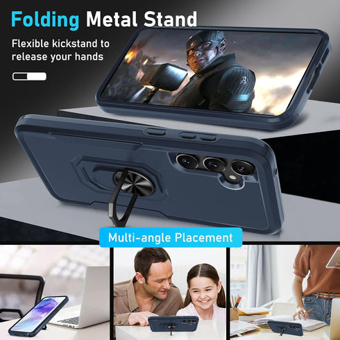 Janmitta for Samsung Galaxy A35 5G Case with Tempered Glass Screen Protector,Heavy Duty Shockproof Full Body Protective Cover Built in Rotatable M...