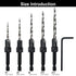Countersink Drill Bit Set, 5Pcs Tapered Drill Bits M2 HSS, with 1/4" Hex Shank Quick Change and Allen Wrench, Counter Sinker Set for Woodworking a...