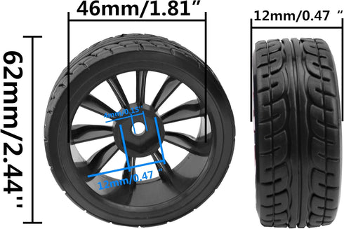 1/10 RC Drift Tire Hard Plastic Tires & 12mm Hex Hub Wheel Rims Compatible with Traxxas HSP Tamiya Kyosho Himoto HPI Redcat MST 1/10 On-Road RC Dr...
