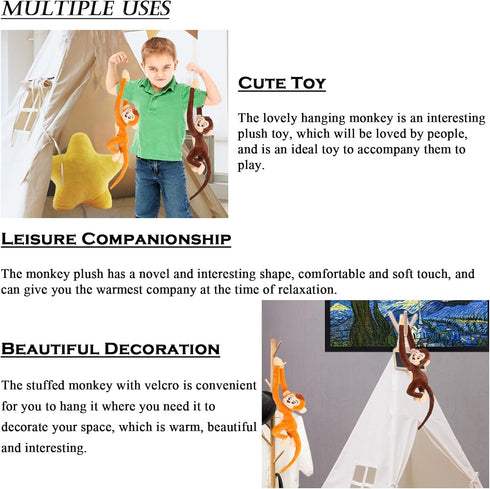 2PCS Hanging Monkey Stuffed Animals Plush Cute Monkey Toy for Kids Adults, 27.6"...
