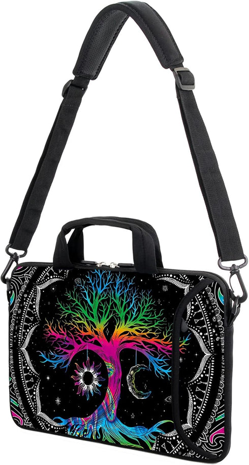 AMARY 13" 13.3" laptop sleeve chromebook case adjustable shoulder strap with handle accessory pocket (Colorful Tree)...