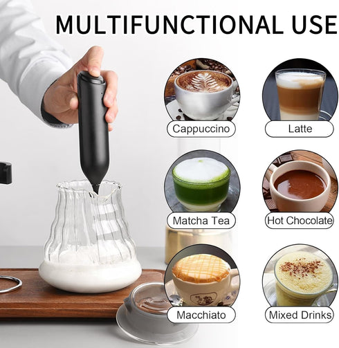 Rechargeable Milk Frother Handheld, Electric Foam Maker with with Wireless Charging Base Frother Drink Mixer with Stands for Coffee, Lattes, Cappu...