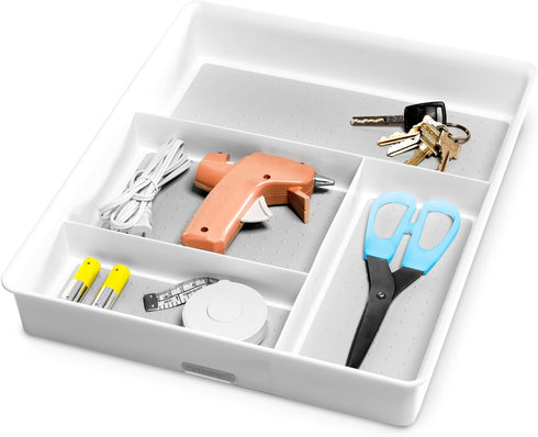 Madesmart Classic 4-Compartment Drawer Organizer Gadget Tray, Plastic Multipurpose Storage Bin for Drawers, White...