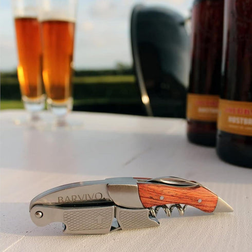 Barvivo Wine Opener with Foil Cutter and Cap Remover - Double Hinged Corkscrew for Bartenders - Stainless Steel Wine Key for Easy Bottle Opening -...