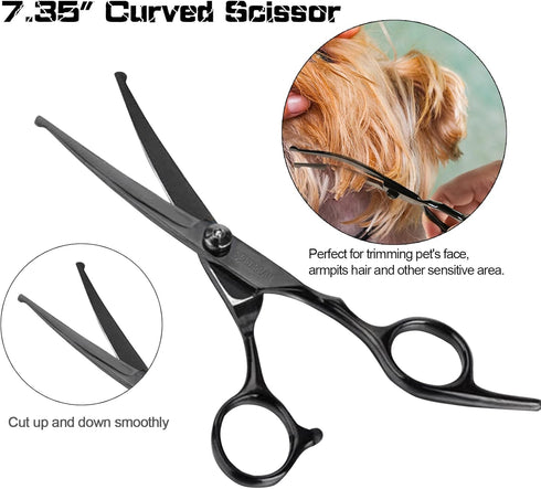 Dog Grooming Scissors Kit with Safety Round Tips, Professional 6 in 1 Grooming Scissors for Dog, Cats, Pets, 4CR Stainless Steel, Sharp and Durabl...