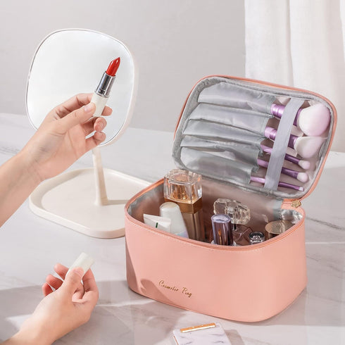 KITENROM Preppy Makeup Bag Small Cosmetic Bags for Women Little Pouch Toiletry Organizer Case(Root Pink)...
