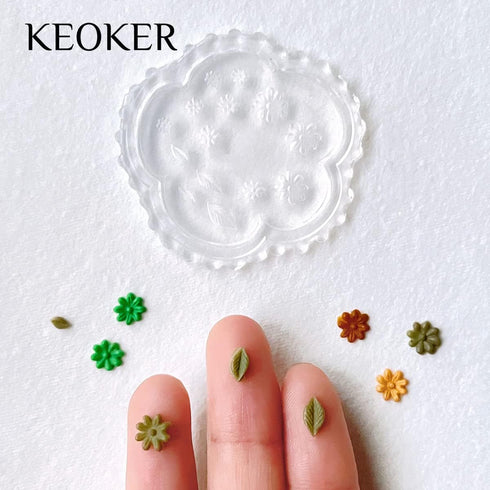 KEOKER Flower Polymer Clay Molds - 4 Pcs flower & Leaf Polymer Clay Molds for Jewelry Making, Daisy Miniature Clay Molds, Polymer Clay Molds for P...