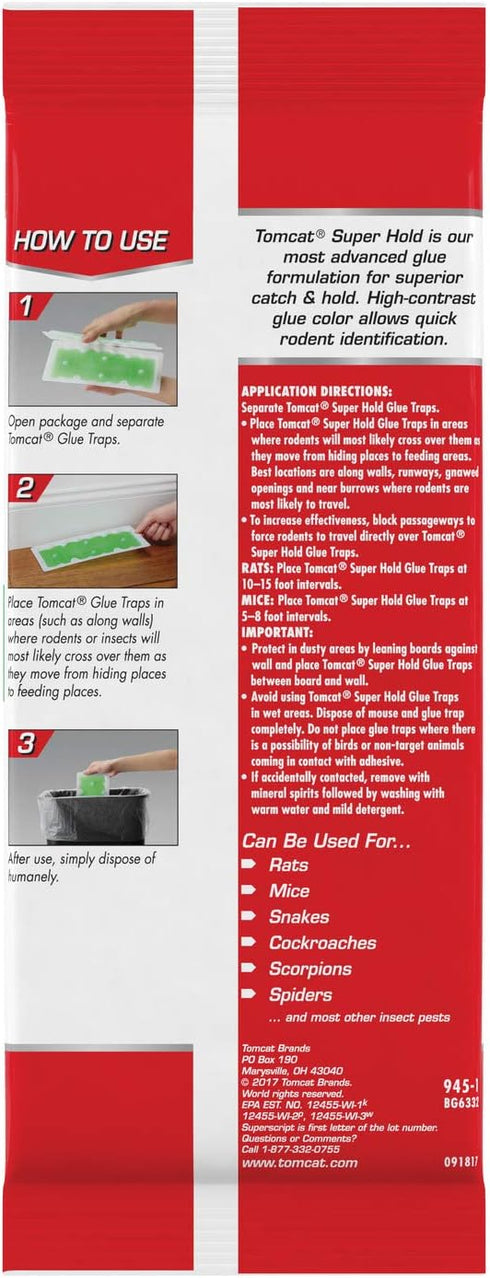 Tomcat Super Hold Glue Traps Rat Size for Rats, Mice, Snakes, Cockroaches, Spiders, and Scorpions, Ready-To-Use, 2 Traps...