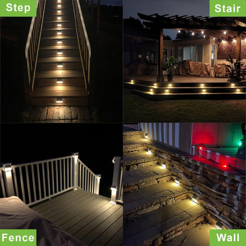 XLUX Outdoor Solar Lights for Stairs Steps Decks, Fences Yard Pathway, LED lamp, Rainproof, 2 Pack Black Metal Housing...