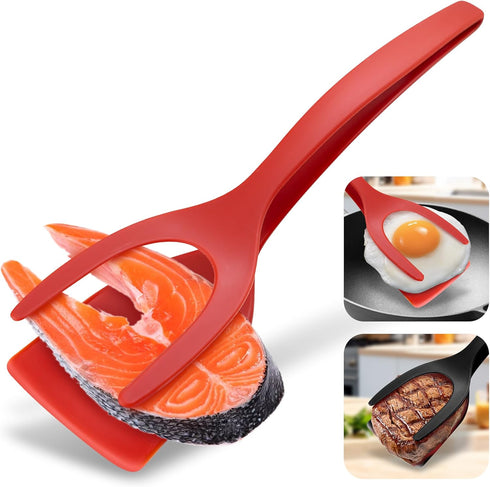 2 in 1 Spatula and Tongs Ultimate Egg Spatula Flipper and More High Temperature Resistant Nylon Omelette Spatula Grip, Flip, and Serve with Ease (...