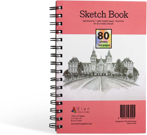 Elan Sketch Book A5, 80 Sheets Italian 120gsm Paper, A5 Sketchbook Spiral Bound Made for Artists, A5 Art Book, Sketching Pad A5, Lightweight Drawi...