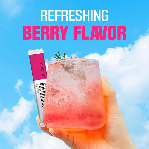 TEAZEN Berry Kombucha Tea, Hydration Drink Mix, Sugar Free, Live Probiotics & Prebiotics, 10 Sticks, 1.76oz...