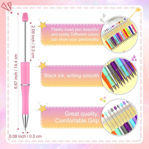 60 Pieces Plastic Beadable Pen Bead Ballpoint Pen Black Ink Beaded Pens for Kids Students Presents Office School Supplies (Candy Color,Classic)...