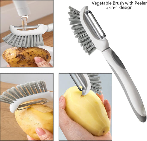 Openfly Flexible Vegetable Brush Fruit and Vegetable Brushes, Vegetable/Fruit Peeler with Brush Bendable Fruit Brush Scrubber for Food Veggies Car...