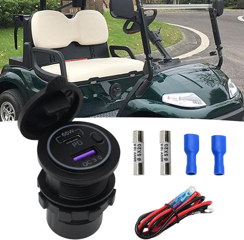 12V USB Car Charger Socket C Socket 65W PD3.0 Port and 18W Fast Charging 3.0 Car USB Charger Socket for Laptops/Tablets, Mobile Phones, Waterproof...