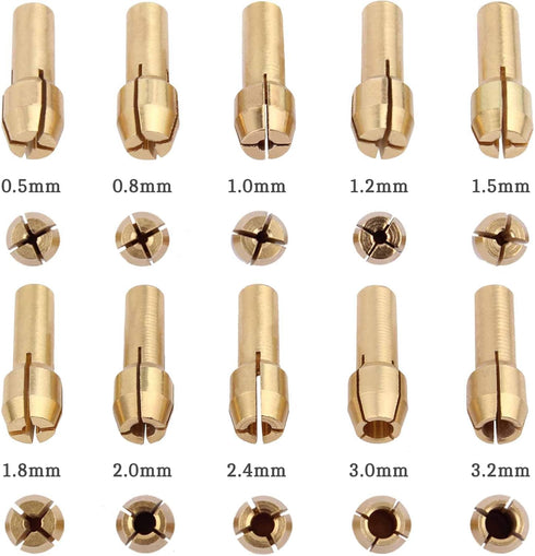 TOMALL Brass Collet Mini Electric Grinder Quick Change Drill Chuck Bit Sets 0.5-3.2mm (1/64 Inch to 1/8 Inch) Shank Diameter 4.3mm / 0.17'' for Ro...