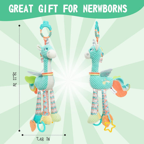 Koty Baby Hanging Toys, Plush Animals Baby Rattle Crinkle Squeaky Toys, Car Seat Stroller Mobile Toys for 0 3 6 9 12 Months, Sensory Learning Toys...