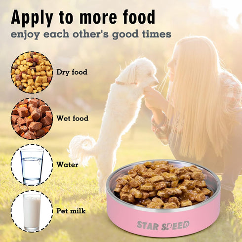 24oz Stainless Steel Dog Bowls with Rubber Bottom Non-Slip Double Wall Metal Outdoor Dog Food and Water Bowls Weighted Insulated Pet Feeding Bowl ...