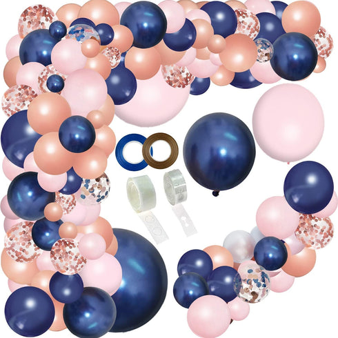 148pcs Navy Blue Pink Rose Gold Balloon Arch, Navy Gender Reveal Balloon Garland for Bachelorette Shower Wedding Graduation Birthday Party Decorat...