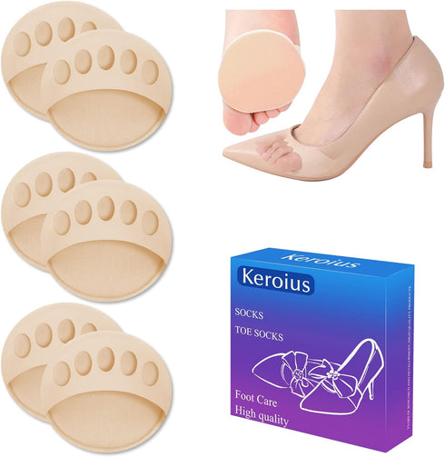 3 Pairs Invisible Breathable Honeycomb Fabric Ball of Foot Pads, Thickened Soft Metatarsal Cushions Socks for Flats High Heels, Prevention Pain Re...