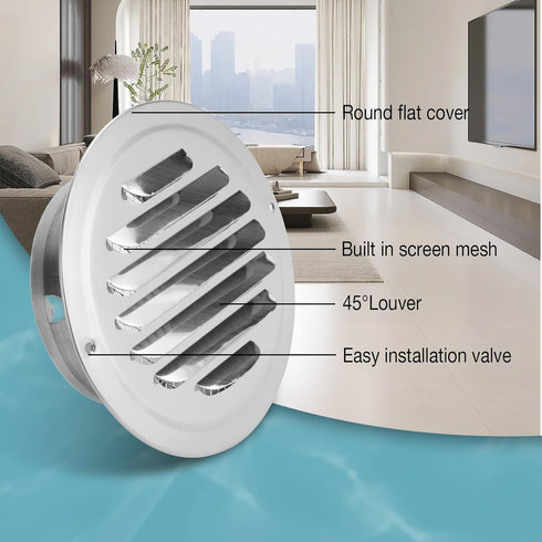 HOXHA 2 Pack 4 Inch Dryer Vent Cover Stainless Steel Round Air Vent Cover with Louver Built-in Fine Mesh Exterior Wall Vent Cover Soffit Vent for ...