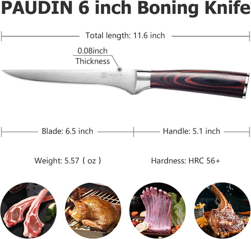PAUDIN Boning Knife 6 Inch, Super Sharp Fillet Knife, German High Carbon Stainless Steel Deboning Knives, Professional Boning Knives for Meat Poul...