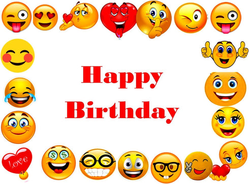 Whimsical Practicality EMOJI border edible party cake topper decoration frosting sheet image-7.5"x10"...