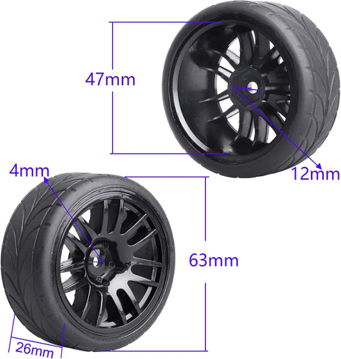 12mm Hex Preglued Wheels Tires Set 1/10 On Road RC Car Compatible with Tamiya TT02 TT01 Traxxas 4tec 2.0 3.0 Touring...