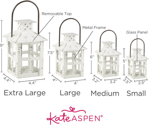 Kate Aspen Rustic Farmhouse Decor White Candle Holder Lantern Decorative (7.5 Inch), Wedding Decoration, Centerpiece Table Decorations, Home Decor...