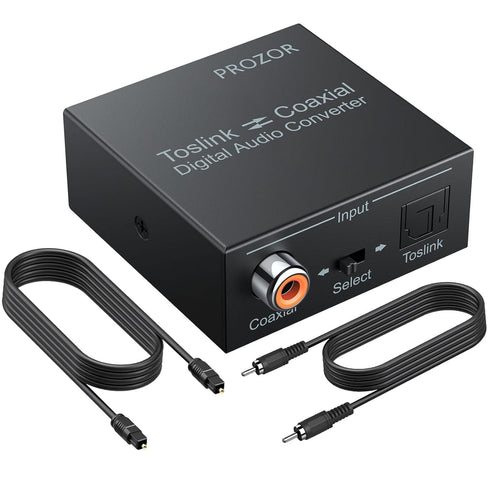 PROZOR 192K Bi-directional Coaxial Optical Converter, Optical SPDIF Toslink to Coaxial, or Coaxial to Optical SPDIF Toslink, Support DTS/Dolby-AC3...
