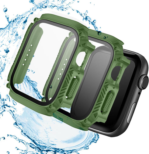 Waterproof Case 45mm for Apple Watch Series 9 8 7 with Tempered Glass Screen Protector, iWatch Full Protective Hard PC Bumper Face Cover for Men&W...
