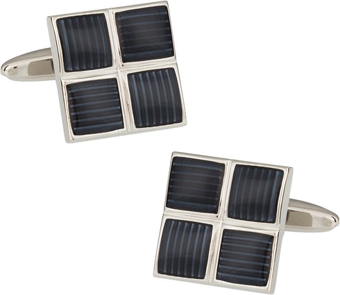 Ribbed Four Piece Gray Enamel Square Cufflinks by Cuff-Daddy...